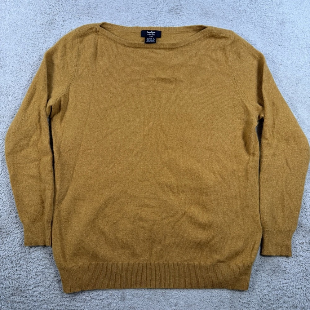 Lord & Taylor Sweater Womens 1X Gold 100% Cashmere Boat Neck Pullover Soft